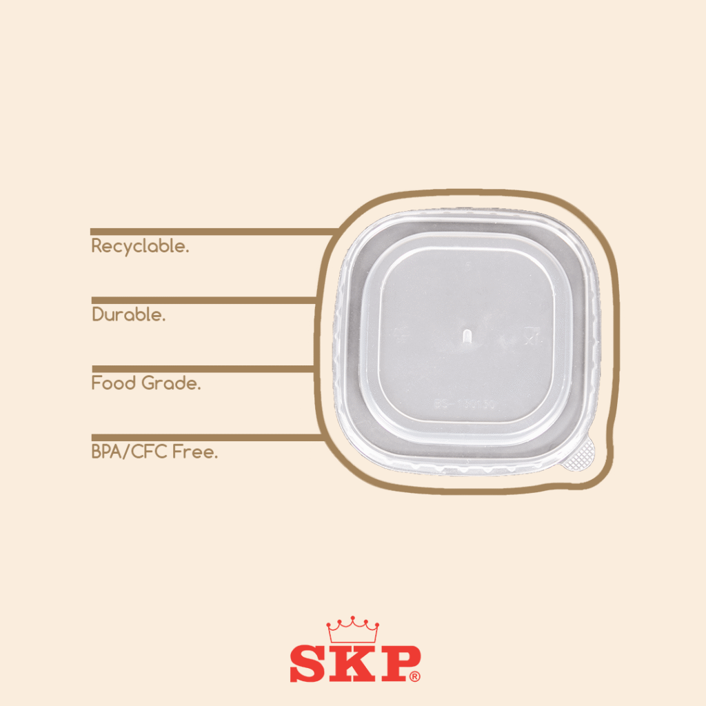 SKP Durable Plastic Lid For Square Kraft Paper Bowl 500ml - SKP Pte Ltd